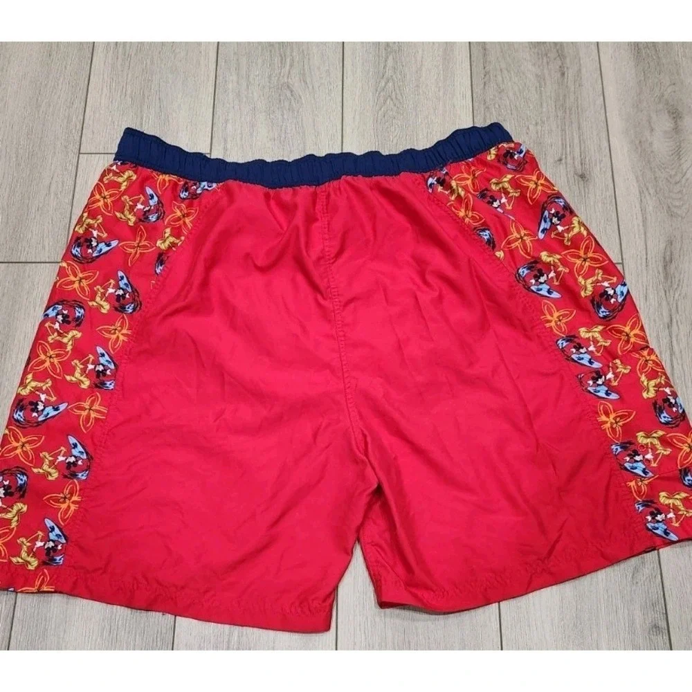 Disney Store Swim Shorts Mens XXL Mickey Surf Trunks Board Shorts Red Drawstring